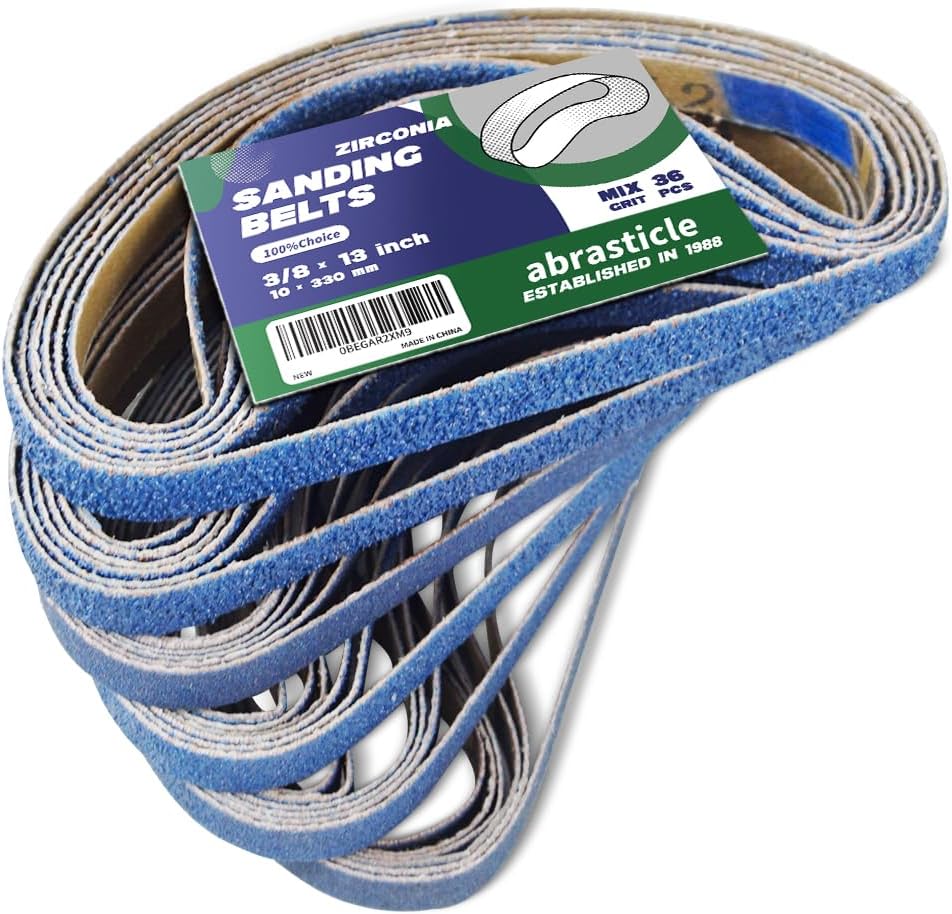 3/8" x 13" Zirconia Sanding Belts for Metal, 3/8 x 13 Inch Zirconia Metal Grinding Sand Paper, 36 PCS 6 Each of 60/80/100/120/180/240 Assorted Grits