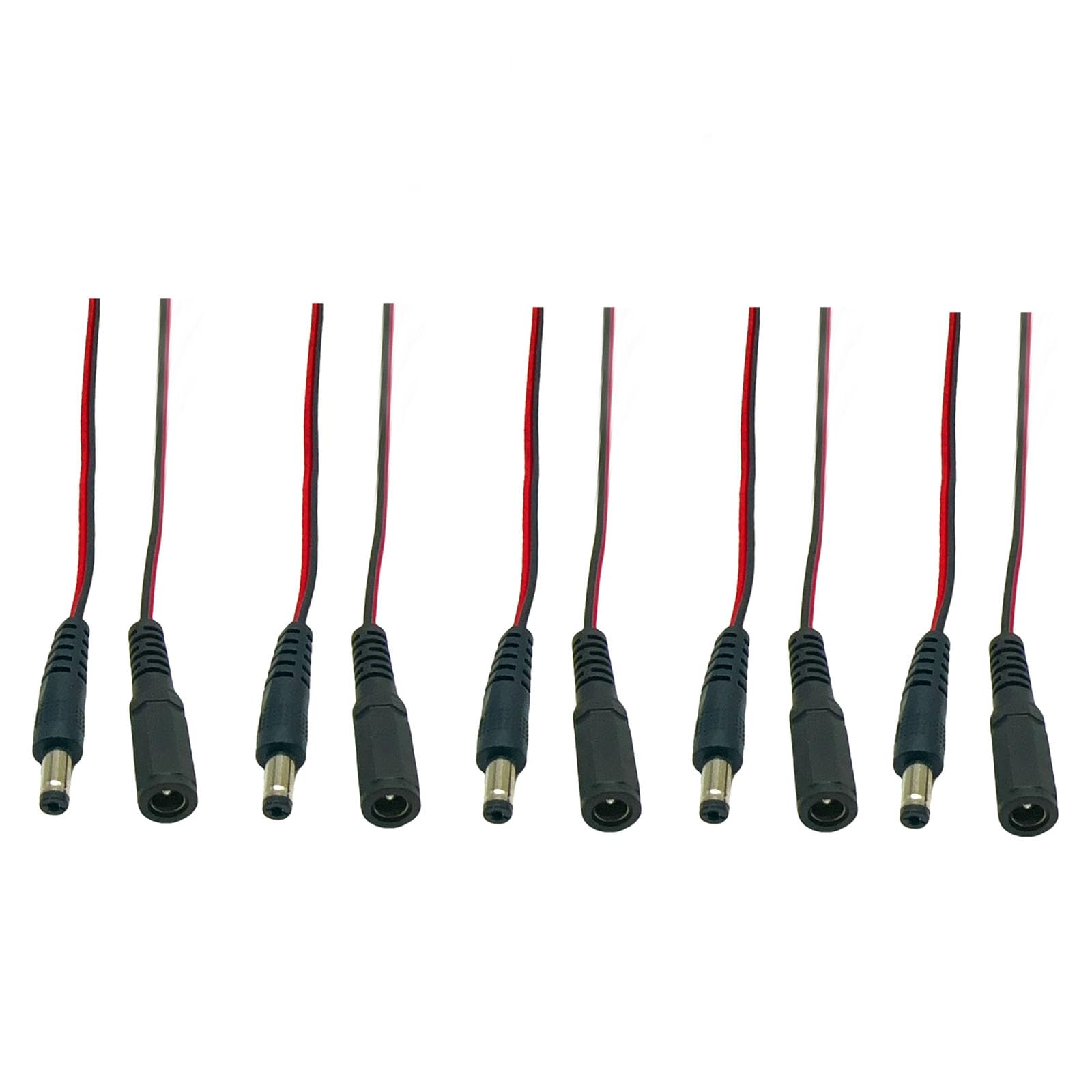 THAODE 5 Pairs 2PIN DC Power Pigtail Cord Male Plug Connectors 5.5mm x 2.1mm Male Female to Wire Connector Plug 24cm/9.4inch Compatible with FCOB COB