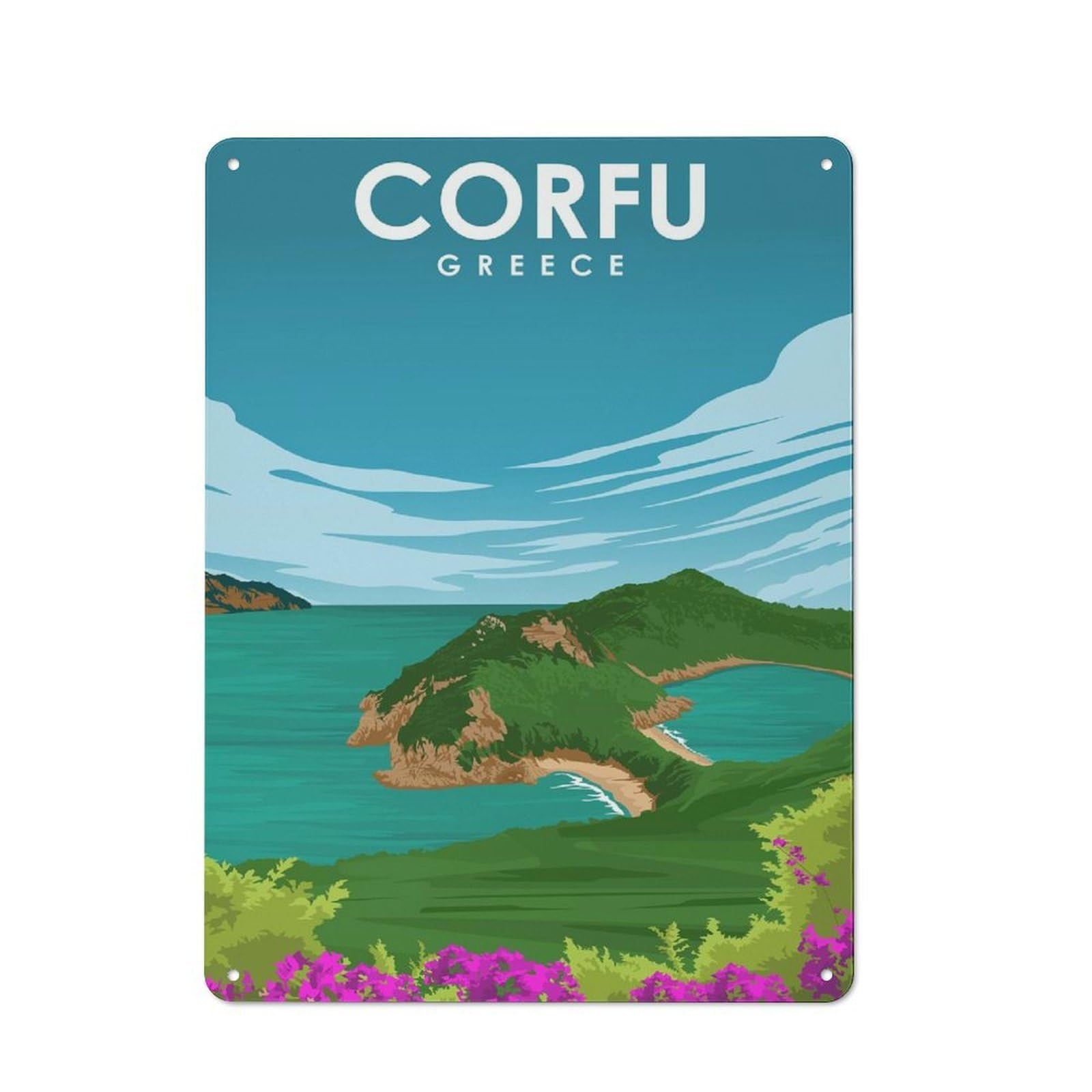 Junmoney Style-15 Metal Wall Sign 40X30cm Featuring Corfu Sunlit Serenity Art For Café Or Restaurant, A New Home Present For Hospitality Interior Collectors
