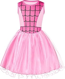 Aomig Spider-Girl Costume, Halloween Kids Spider Costume, Halloween Superhero Costume with Super Hero Mask, Deluxe Girls Spider Fancy Dress Outfit for Halloween Carnival Masquerade Party(100-150)
