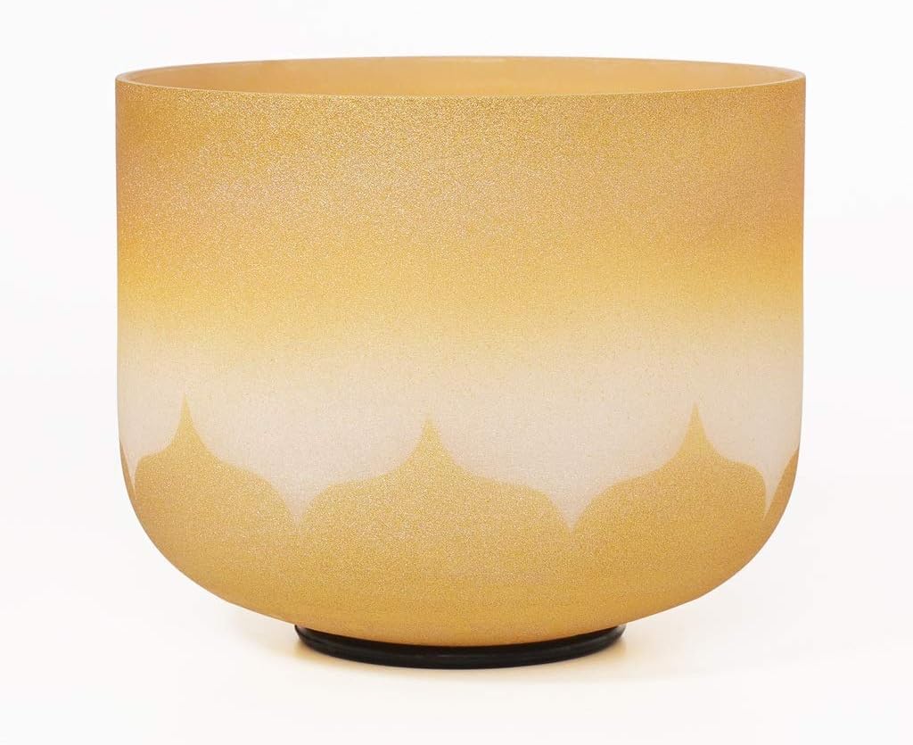 Frosted with Lotus Gold 8" Note C/D/E/F/G/A/B Crystal Singing Bowls (Size : 440hHz Note B) (Gold 440Hz Note D)
