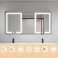 Vista 3 de ExBrite LED Lighted Bathroom Medicine Cabinet with Mirror, 60 x 30 Inch, led Medicine Cabinet with Extra Closed Storage Cabinet,Defog, Stepless