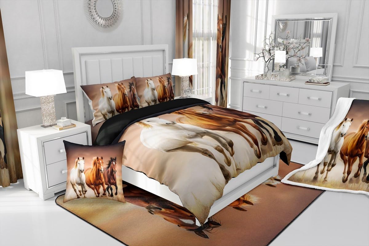 Horses Curtains Cool Brown Horses Animal Blackout Window Drapes Unique Exotic Farmhouse Theme Window Curtain Panels, for Adult Men Women Living Room Bedroom Kitchen Window Curtains, 104"X63"