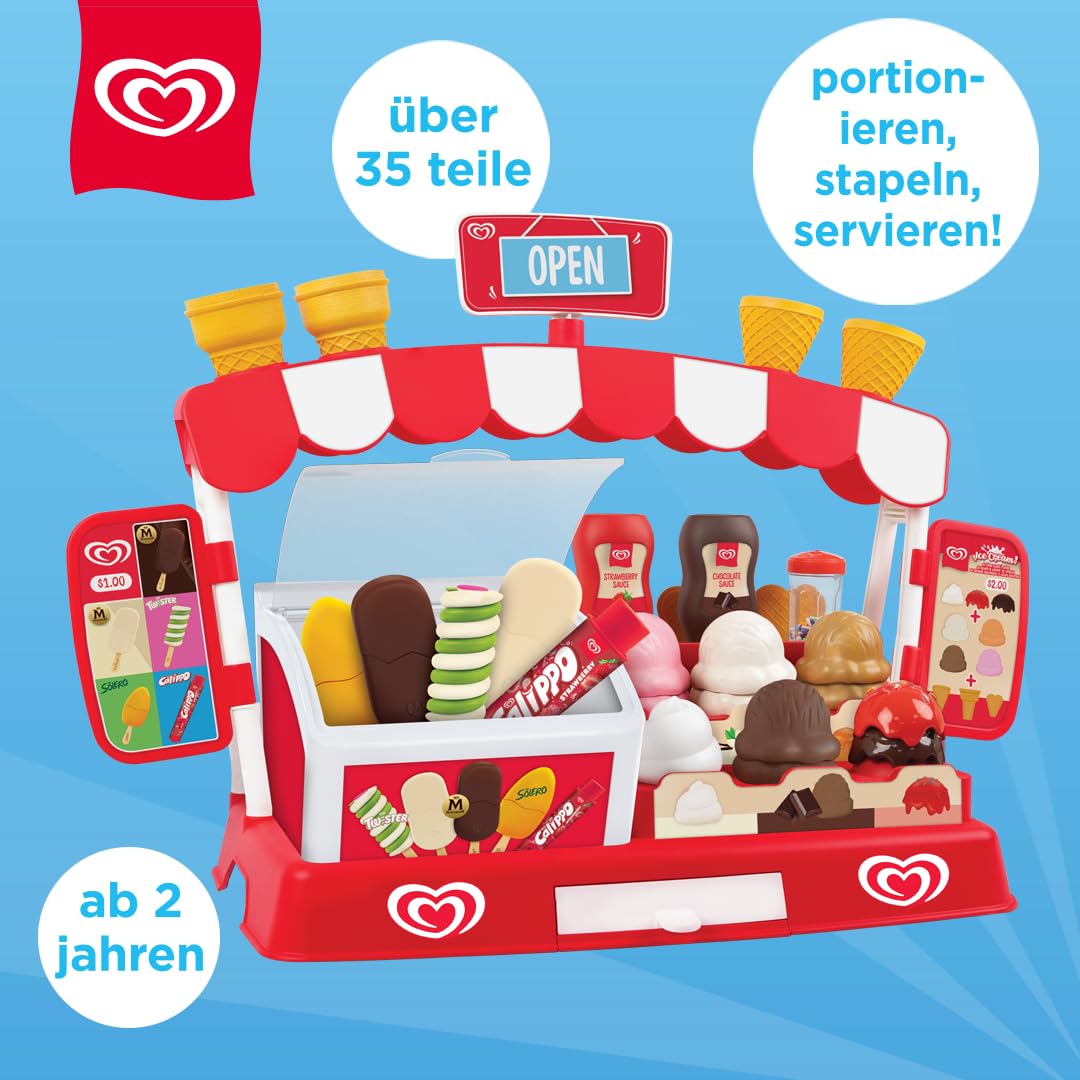 Authentisches Langnese Eisdielen-Spielset von Casdon | Spiel-Eisstand für Kinder ab 2 Jahren | Mit Eistruhe, Eiskugel-Theke, Spielgeld und über 35 Teilen
