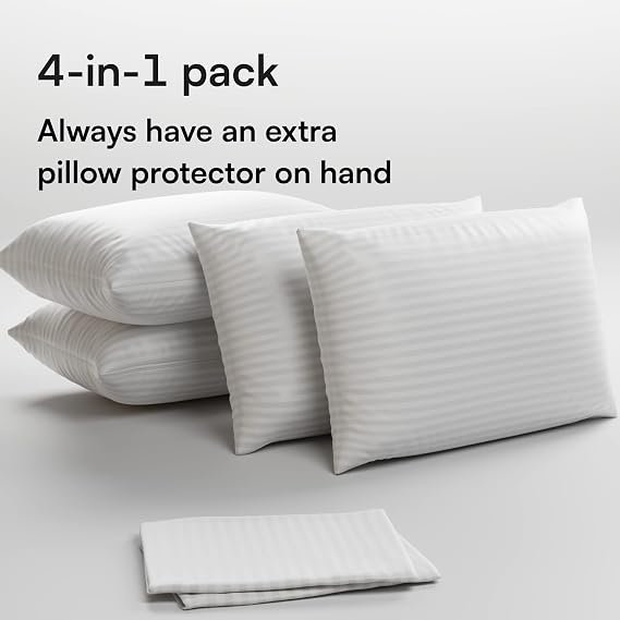 Niagara 2 x 4 Pack Standard Pillow Protectors with Zipper 20x26 Inches, Soft, Quiet, Effective Dust Protection, Stay in Place Pillow Covers