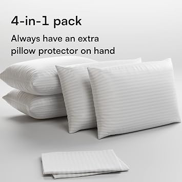 Niagara 2 x 4 Pack Standard Pillow Protectors with Zipper 20x26 Inches, Soft, Quiet, Effective Dust Protection, Stay in Place Pillow Covers