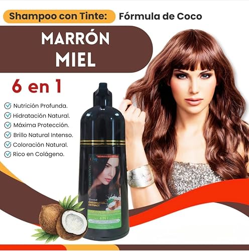 Miniatura 2 de Champú con Tinte y Aceite de Coco La Niquereña  Cubre Canas, Nutre y Da Brillo  Color Natural y Cuidado Capilar (Miel Puro Marrón)