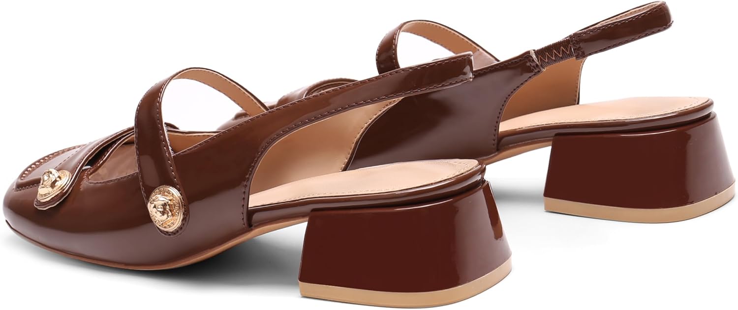 Slingback Mary Jane Heels for Women Low Block Heel Closed Square Toe Pump Shoes Heels Classic Daily Office Dressy Shoes - Image 7