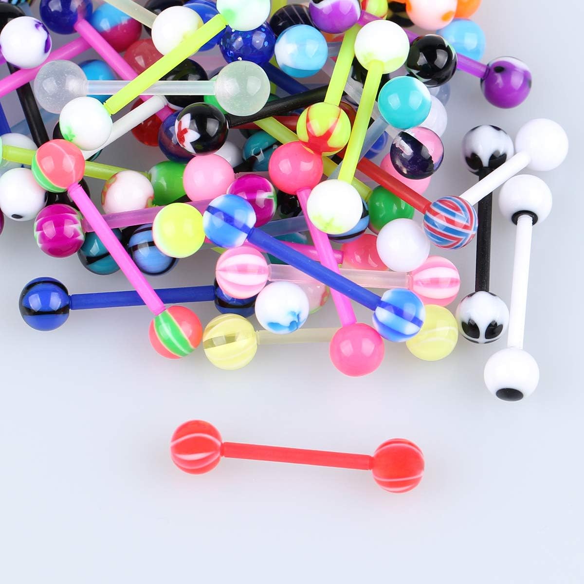 CrazyPiercing Wholesale 14g Stainless Steel/Acrylic Bar Tongue Rings Barbells Assorted Colors 110 PCS Acrylic Ball (Half 55P Half) - Image 4