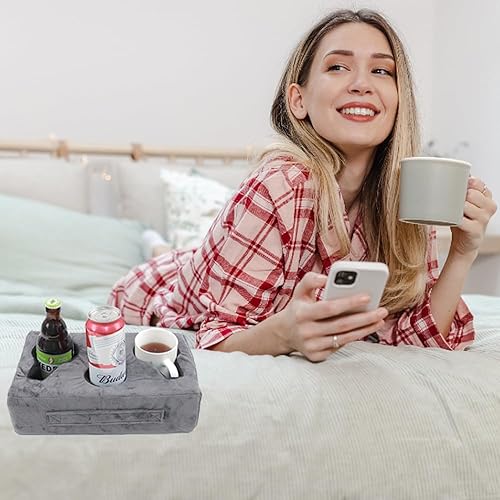 Miniatura 5 de weryerker Soporte para taza de sofá, almohada para sofá, mesa de brazo de sofá, organizador de bebidas para sofá y cama, soporte a control remoto,