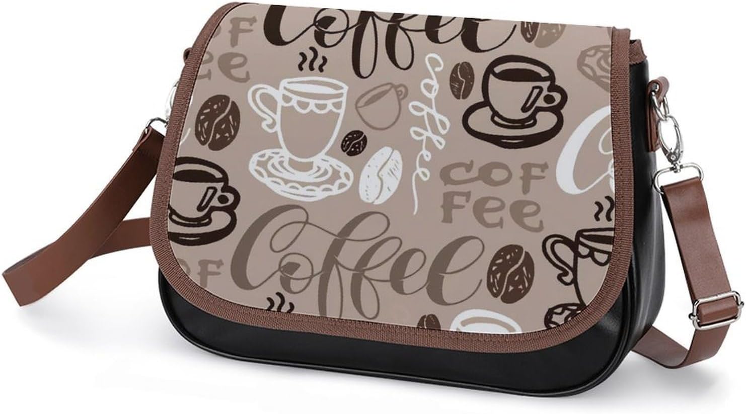 Brown Coffee Maker Beans ThemeWomen's Faux Leather Crossbody Bag, Waterproof Wrinkle-Resistant Shoulder Bag with Detachable Strap, Large Capacity Casual Handbag, Fashion Daily Purse for Shopping Work