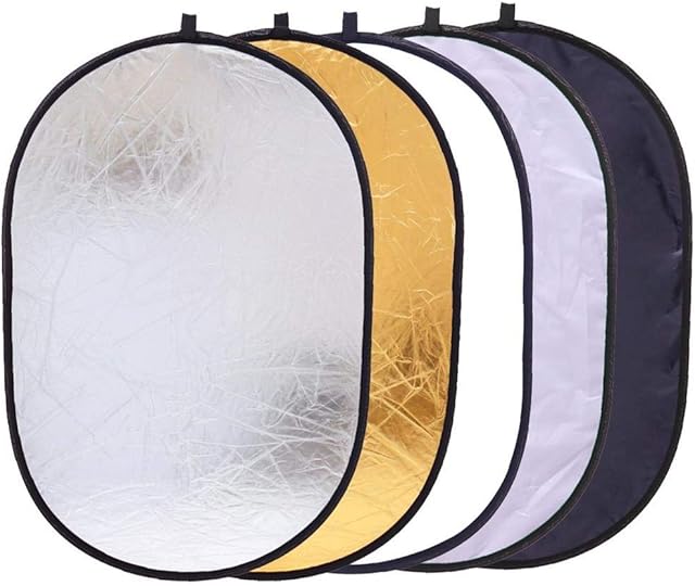 Konseen Photography Lighting Reflector Collapsible 5 in 1 60x90 cm Oval Diffuser with Carrying Bag for Photo Shooting Portrait Studio Multi Disc Translucent, White, Silver, Black, Gold