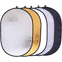 Photography Lighting Reflector Collapsible 5 in 1 60x90 cm Oval Diffuser with Carrying Bag for Photo Shooting Portrait Studio Multi Disc Translucent, White, Silver, Black, Gold