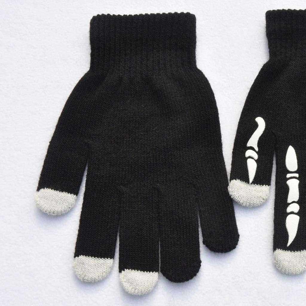 Punk Halloween Skeleton Skull for Touch Screen Gloves Stretch Knitted Winter Warm Full Finger Mittens Non Slip Hand Warm Hand