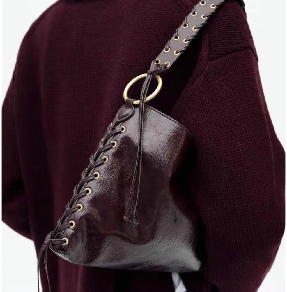 Slouchy PU Leather Crescent Hobo Bags Women Trendy Underarm Crossbody Purse Satchels Shoulder Bag Top-handle Tote Handbag - Image 3