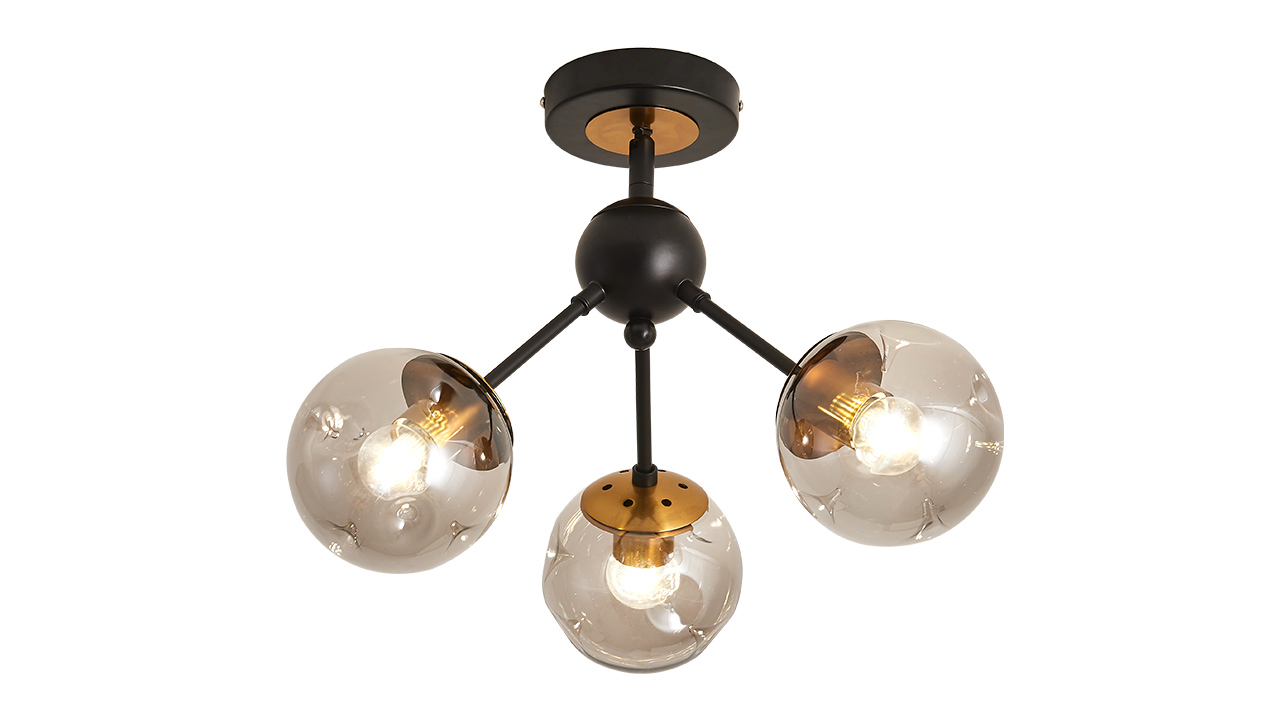 Image of 3-Light Chandelier ,Vintage Semi Flush Mount Ceiling Light Fixture with Glass Globe, Black Ceiling Light for Hallway Stairway Porch Entryway Kitchen Bedroom Laundry Farmhouse..