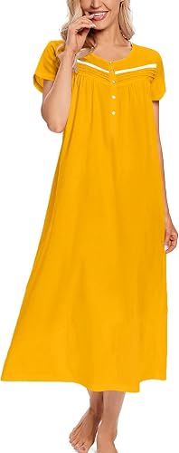 IZZY + TOBY Cotton Nightgowns for Women Long Lightweight Short Sleeves Ladies So