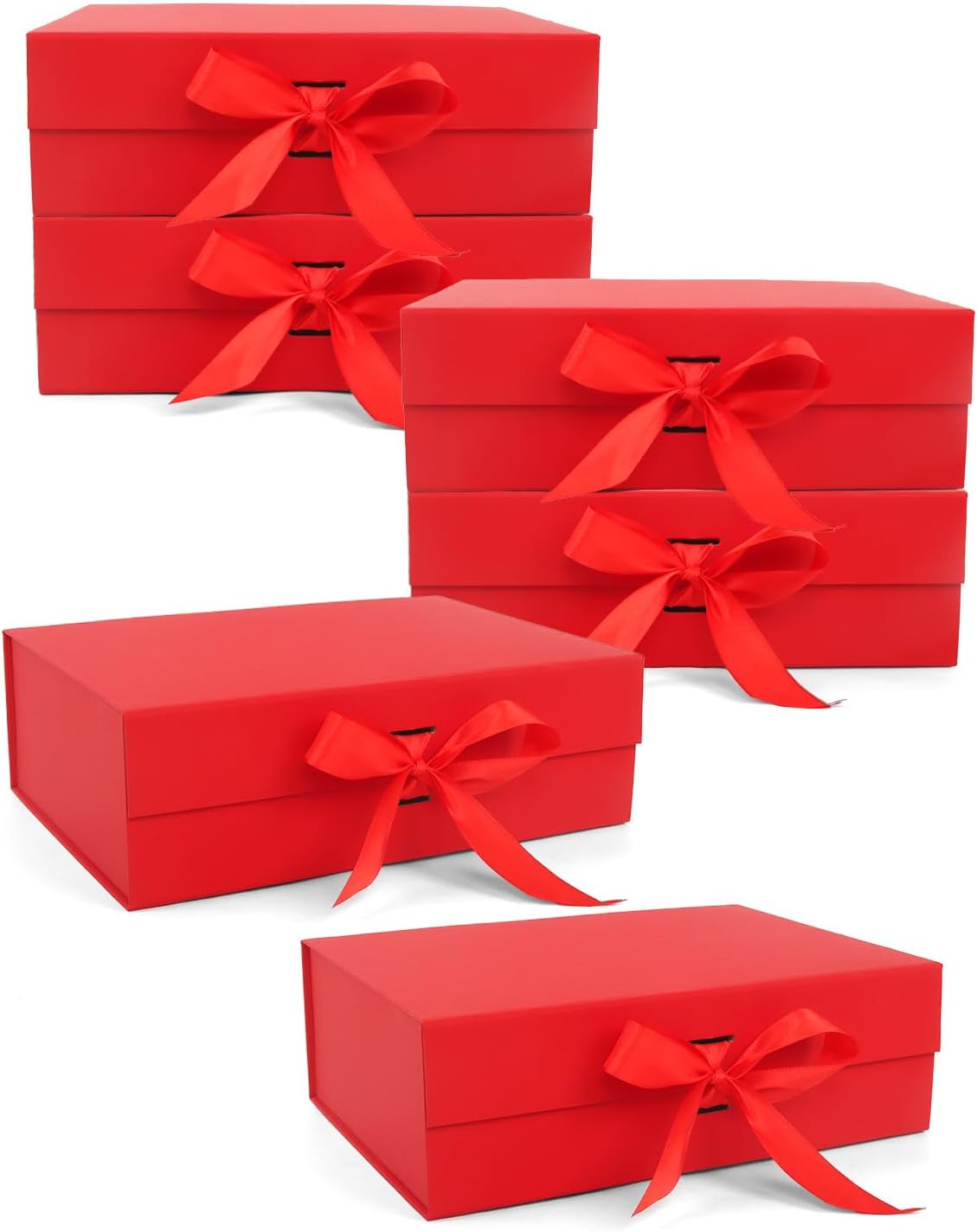 Wuqoioo Gift Boxes With Lids, 6 Pack Magnetic Gift Box Gift Box With Ribbon, Bridesmaid Proposal Box For Birthday Christmas Bridesmaid Wedding, 10.5"X7.5"X3.1" (Red)