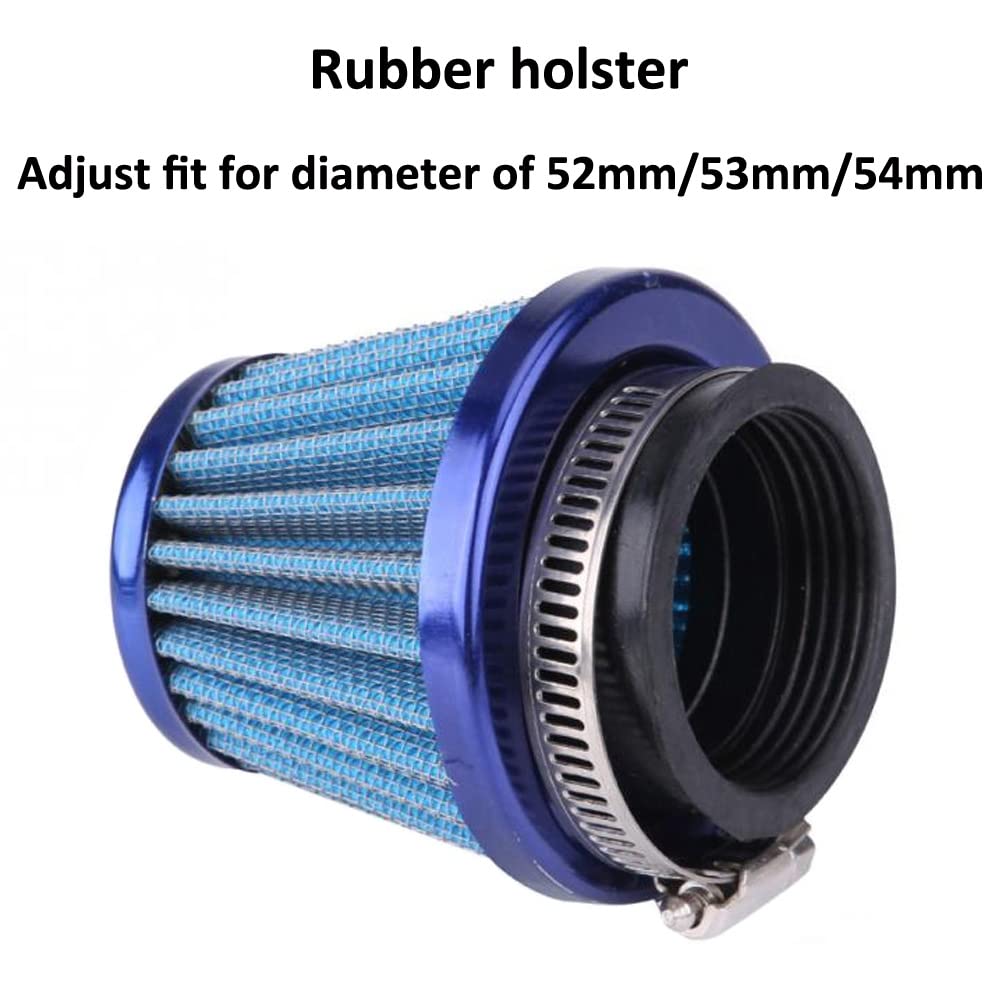 ETOPARS 2 X Bleu Filtre à Air de Moto Universel Kit de Filtre d'admission d'air Moto 52mm 53mm 54mm Clamp Induction Carburateur Filtre d'entrée d'air Kit