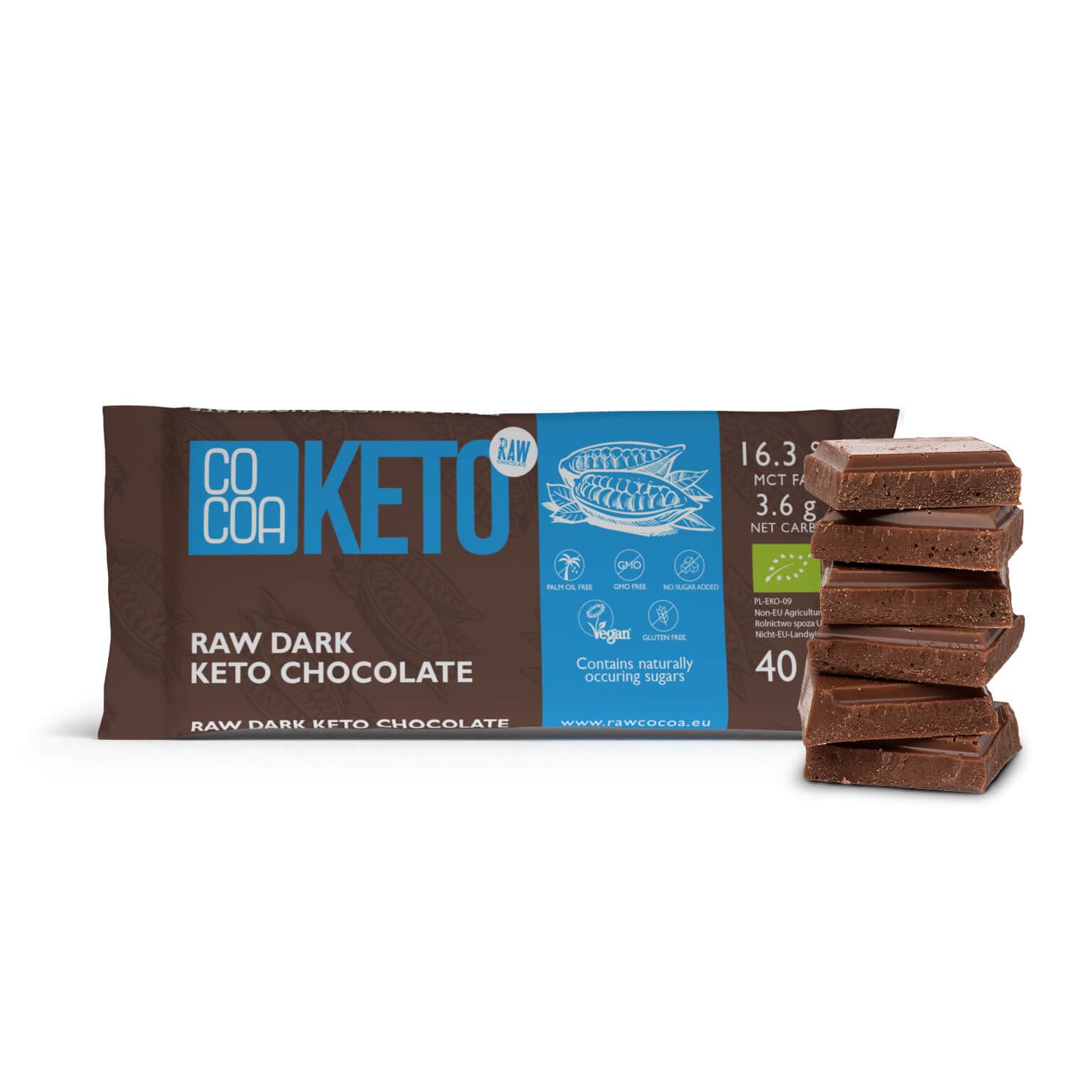 CO COA Celebration Chocolat Noir BIO Keto - Paquet 12x40g, Sans Gluten, 0% Sucre Ajouté, Snack Faible en Glucides avec Huile MCT, Parfait pour Régime Cétogène, Sans Additifs Aromatiques