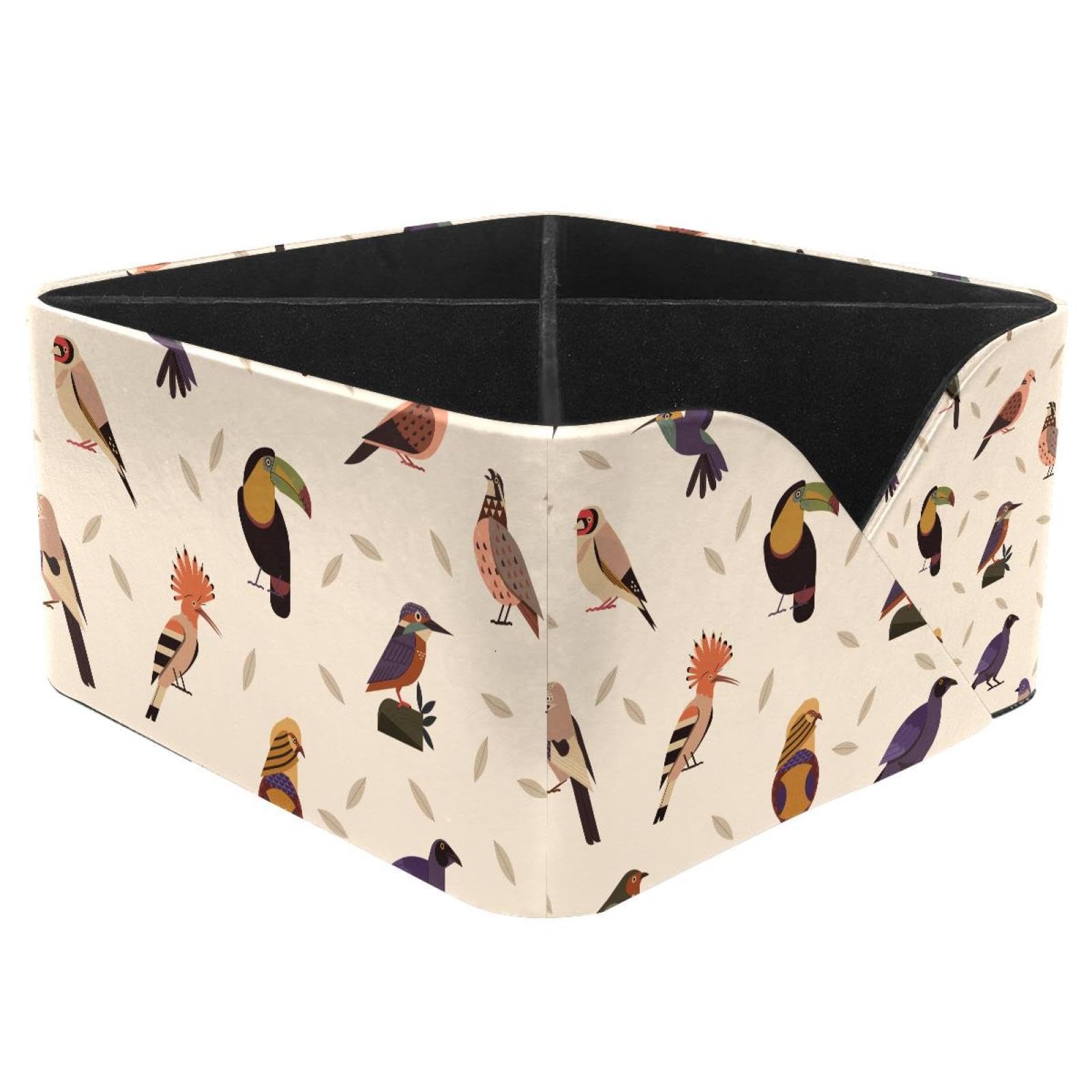 KengjuTesu Colorful Birds Leaves Pattern Desktop Organizer Pen Holder, Rectangular Pencil Cup for Office, Study and Makeup Stations