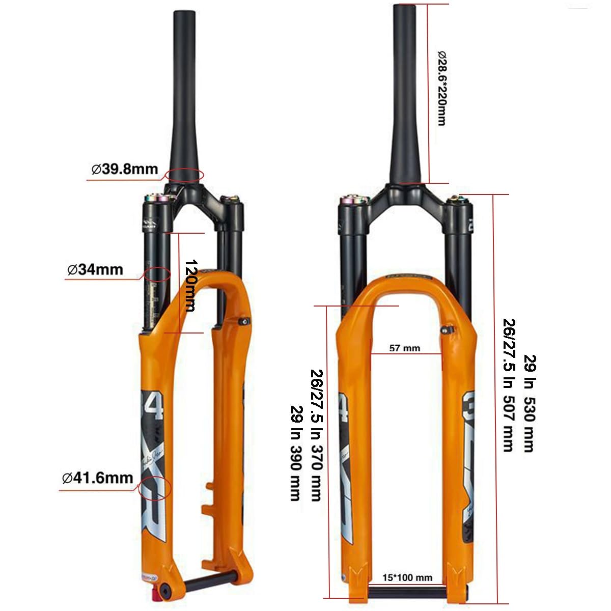 Horquilla de suspensión para Bicicleta de 26, 27,5 y 29 Pulgadas con Ajuste de amortiguación, Tubo de dirección cónico sin Rosca de 1-1/2", Horquilla Delantera para Bicicleta de m