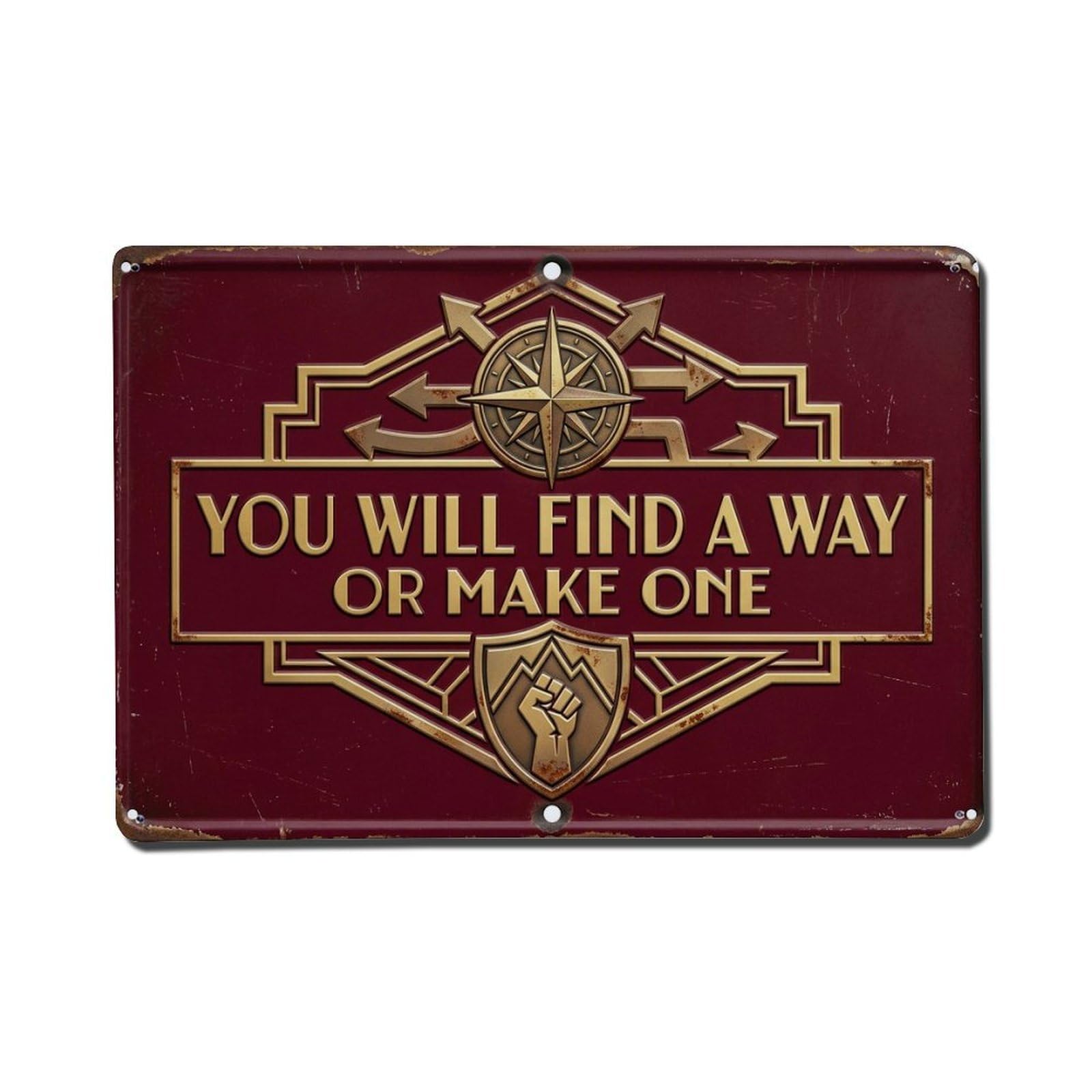 Will Find Way Industrial Retro Motivational Slogans Vintage Metal Tin Sign Plaque Wall Decor for Cafe, Club, Garden Metal Poster 8x12Inch