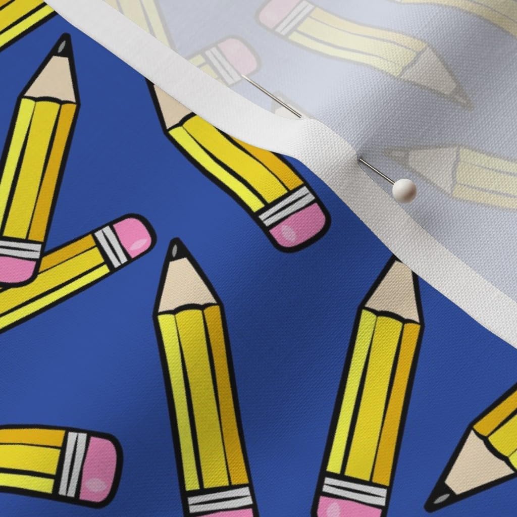 Spoonflower Fabric - Blue Teacher Cute Education School Yellow Pencil Printed on Petal Signature Cotton Fabric Fat Quarter - Sewing Quilting Apparel Crafts Decor