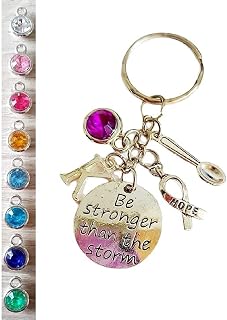 Handmade Be Stronger Than the Storm Fibromyalgia/Crohns Purple Awareness Keyring with Personalised Coloured Gem