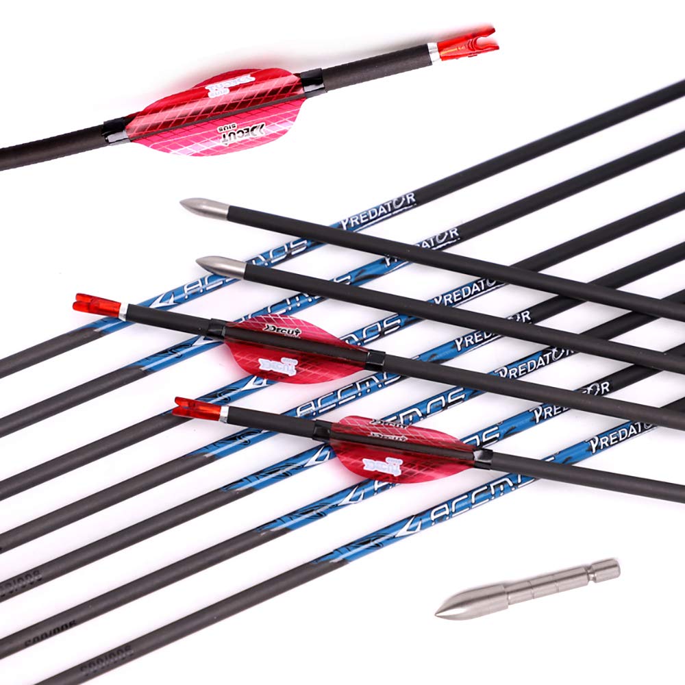 ACCMOS 12pcs 30＂Targeting Frecce ID 4,2 mm Spine 600 Freccia in Puro Carbonio, per Caccia al Tiro con L'Arco e Pratica di Tiro (Spine 600, 30 inch)