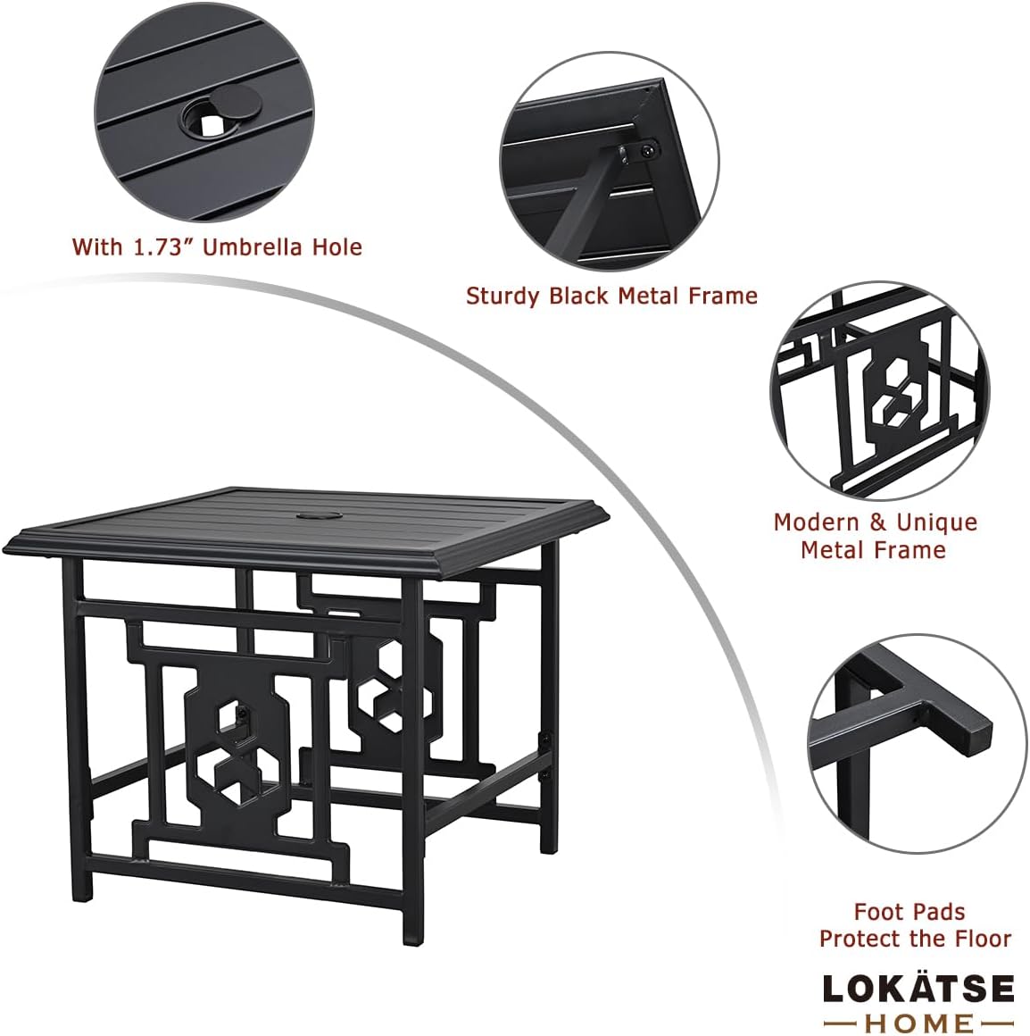Patio Side Bistro Table Stand with Umbrella Hole Base Outdoor Garden Pool, 21.8(L) x 21.8(W) x 18.5(H) inch, Black