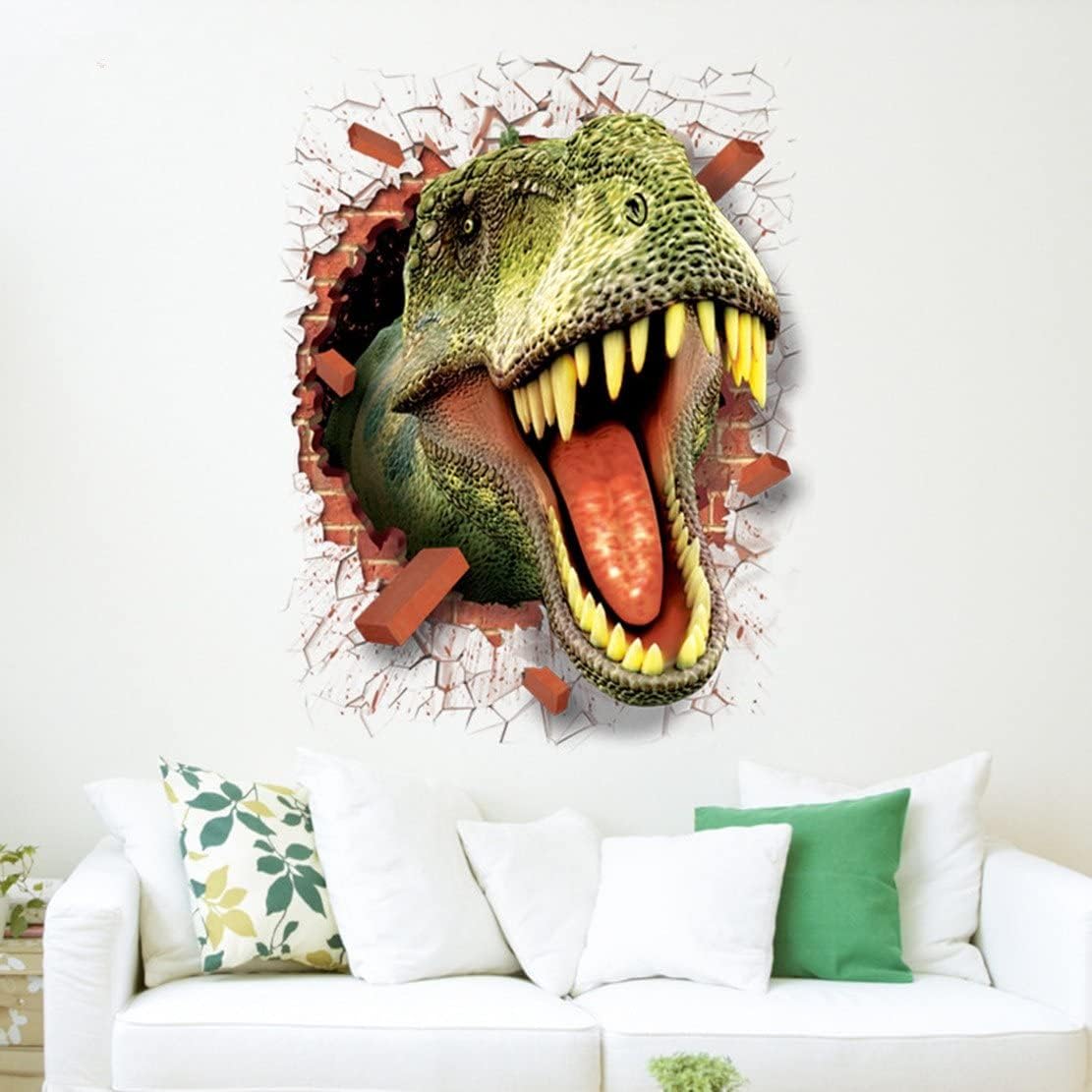 U-Shark® 3D Self-Adhesive Removable Break Through The Wall Vinyl Wall Sticker/Mural Art Decals Decorator (3D Dinosaurs Opening Mouth(19.7" X 27.6"))