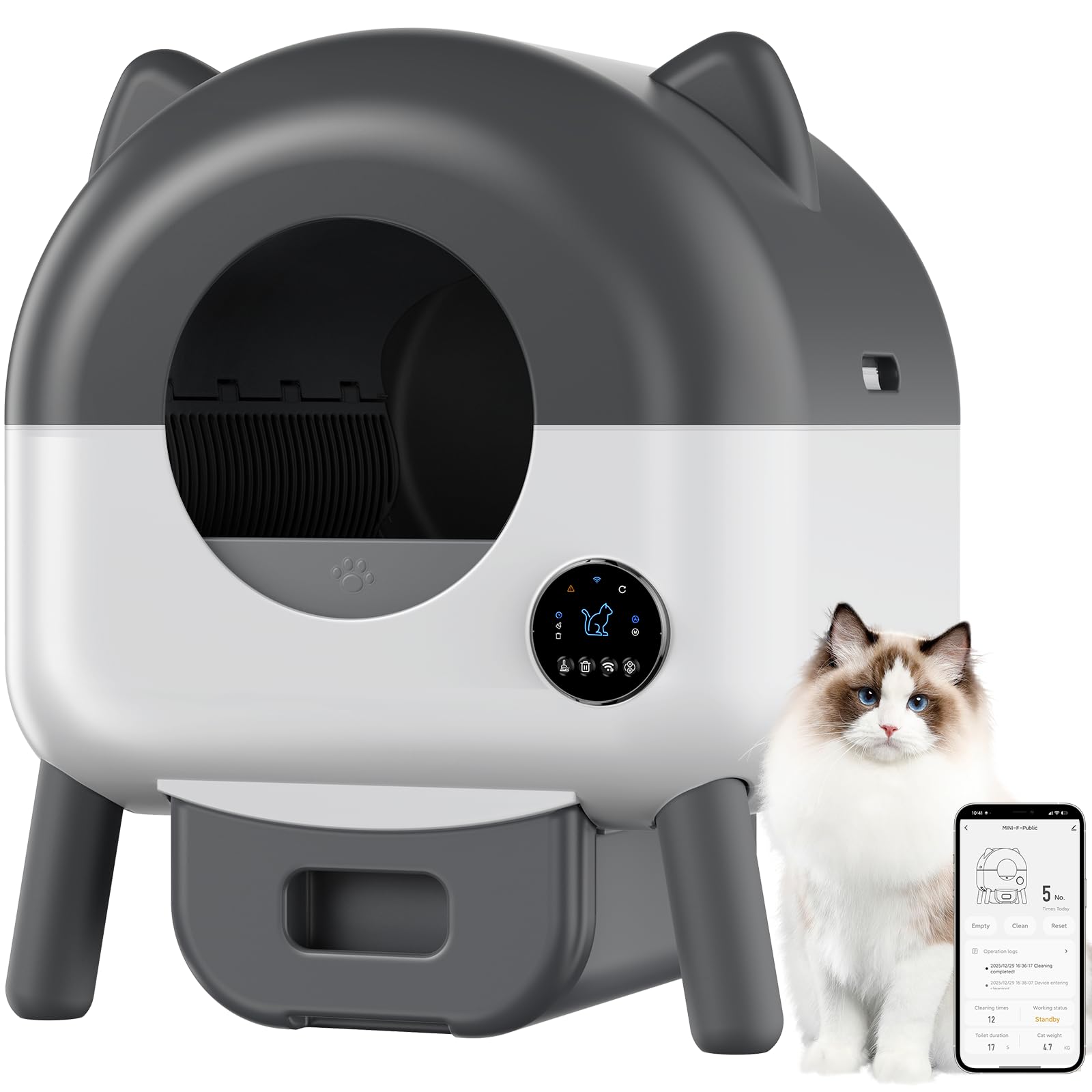 Litiere Chat Autonettoyante,66L Litiere Automatique avec Capteurs De Sécurité,6 Lumières d'ambianceContrôle par Application,Protection Anti pincement,Bac Litiere pour Chat Sûre et Automatique
