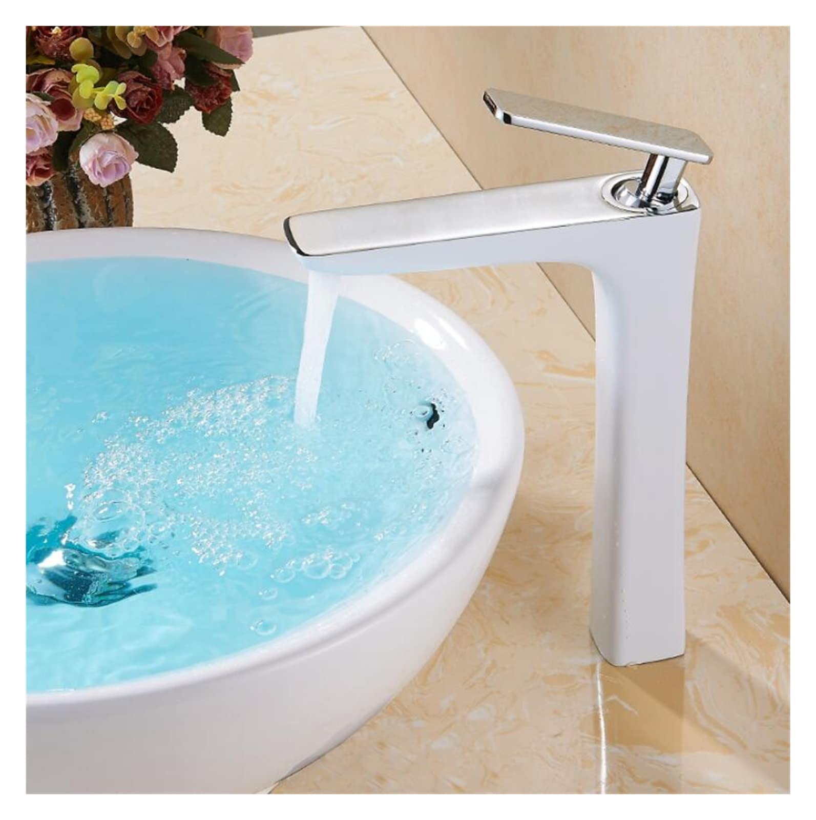 Mitigeur de lavabo blanc anti-éclaboussures pour vasque haute