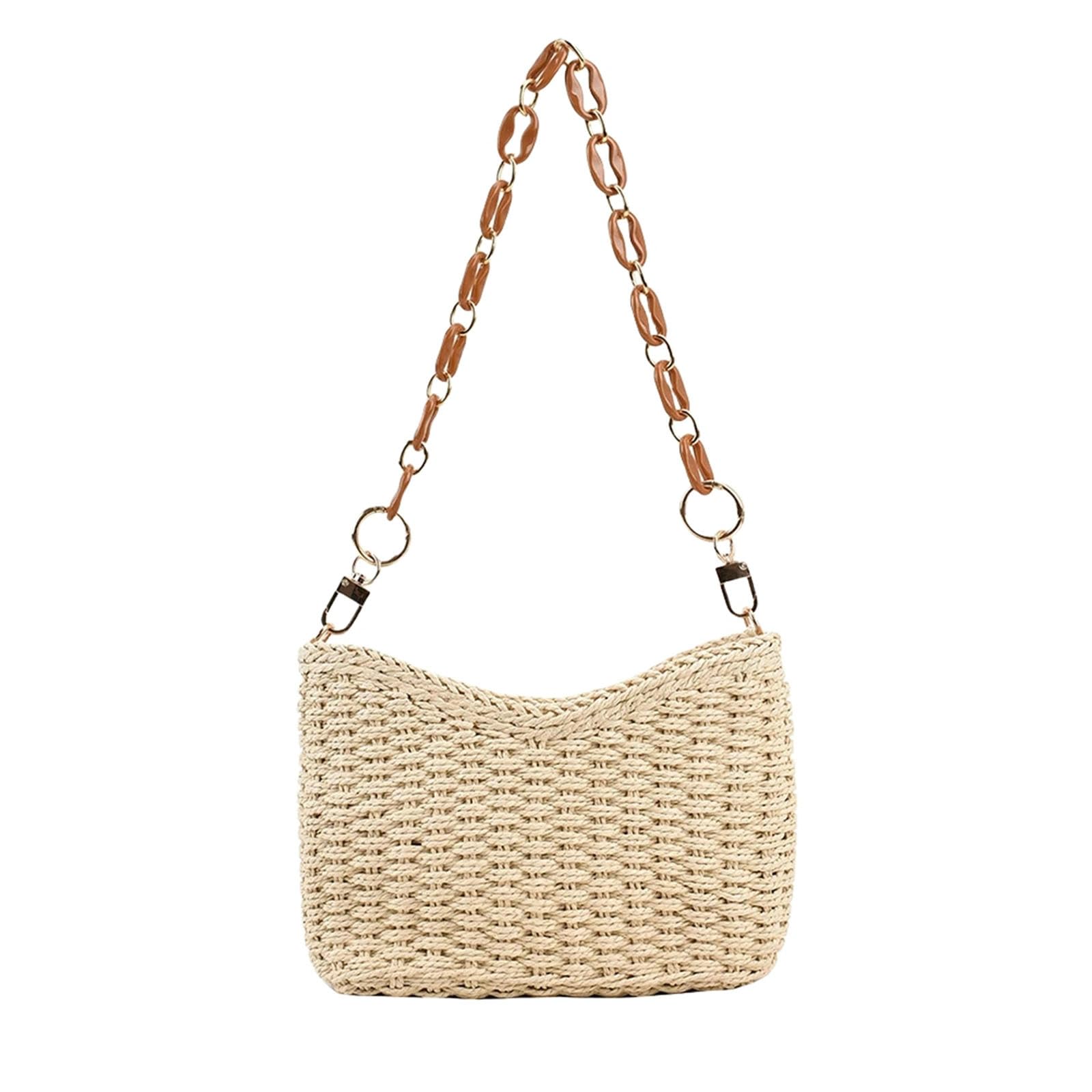 Strohtasche Strohhalm Für Frauen Gewebter Strandtasche Für Sommer Geldbeutel Casual Rattan Female Occine -tasche-beige