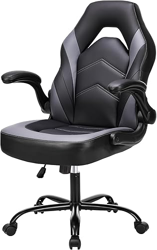 Silla de juegos Silla de computadora de piel sintética ergonómica con soporte lumbar, sillas de escritorio con ruedas ajustables en altura con