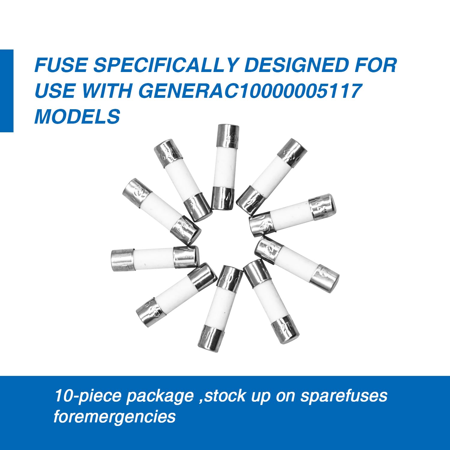 Generac 10000005117 6.3A 250V Fuse Replacements - Nissan Battery Fuse 5mmX20mm Pack of 10 for Optimal Performance