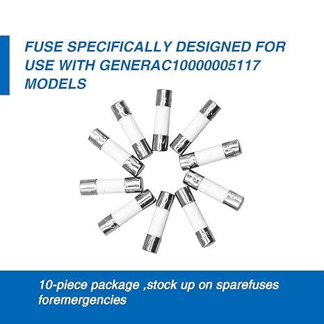 Generac 10000005117 6.3A 250V Fuse Replacements - Nissan Battery Fuse 5mmX20mm Pack of 10 for Optimal Performance