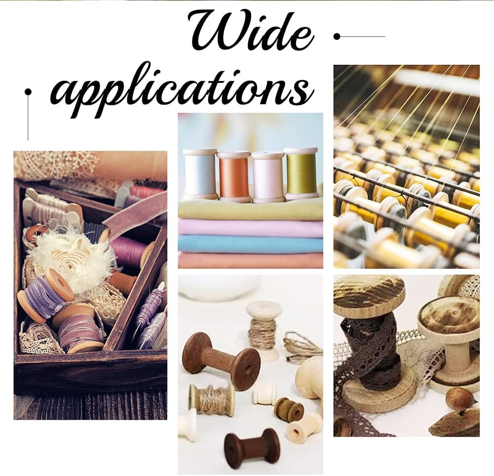PH PandaHall 48pcs Wooden Spools, 3 Sizes Empty Bobbins Wood Sewing Embroidery Thread Spool Wire Weaving Bobbins for Embroidery and Sewing Machines Arts Crafts Thread Cord Roll 0.79~1 inch