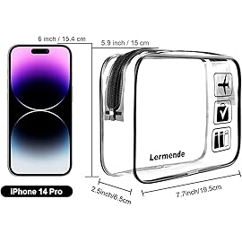 Lermende 2pcs Clear Toiletry Bag TSA Approved Travel Bag,Carry On for Travel,Airport Airline Accessories Compliant Bag,Quart Sized Makeup Cosmetic bag Women Men (Black, 5 Pack)