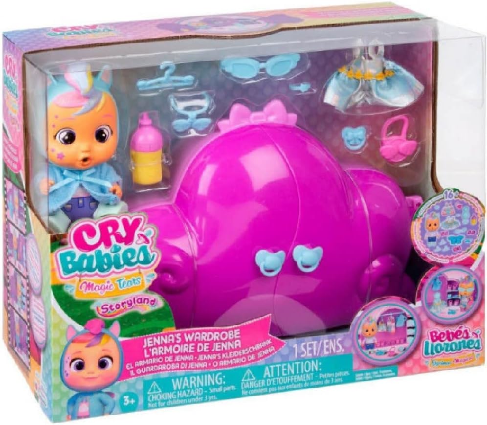 BEBÉS LLORONES LÁGRIMAS MÁGICAS Jenna's Wardrobe, Fashion Dressing Room with 16 Accessories and Clothes to Dress Up Doll Exclusive Jenna, Toy and Gift for Boys and Girls +3 Years