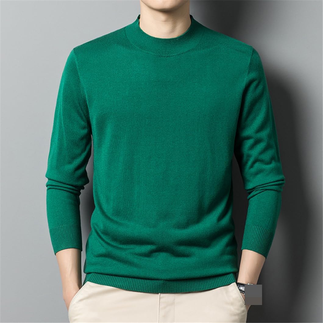 Mens Silk Wool Knit Tee Shirts Silk Sweater Male Half Turtleneck Solid Color Soft Wool Jumpers