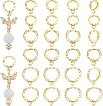 PH PandaHall 30pcs 3 Sizes Round Leverback Earring Hooks, 18K Gold Plated Hoop Huggie Earring Hooks Huggie Earring with Loop French Ear Wire Earring Hooks for Earring Jewelry Making