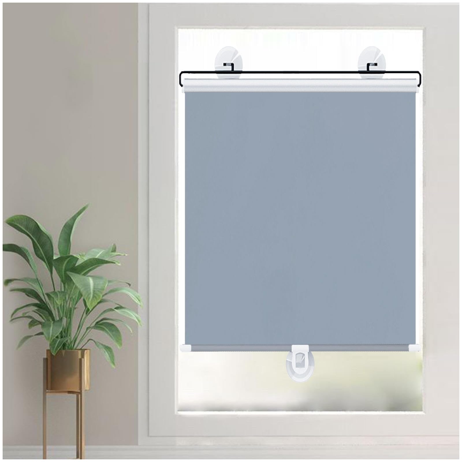 Sonakia Grey Blackout Roller Shades With Suction Cups, Sunshade Roll Up Blinds, Suction Cup Roller Blinds Without Drilling, Privacy Curtains, Temporary Blinds, 30-80Cm Wide,-75X200cm/30 * 79In
