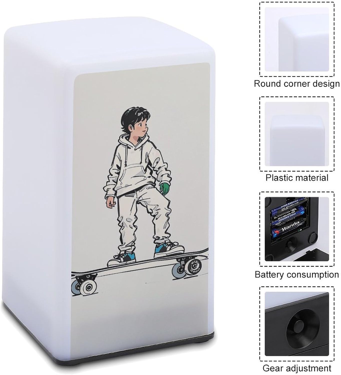 Desk Lamp Table Lamp with 2 Lighting Modes Battery Operated Skateboard Sketch Reading Lamp for Bedroom Nightstand