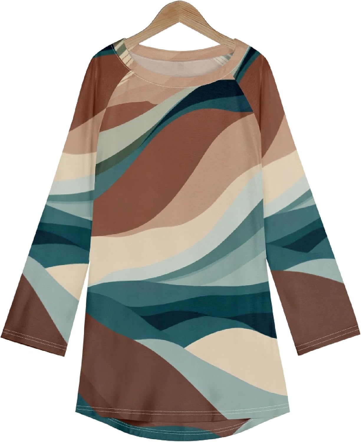 Long Sleeve Oversized Shirts for Women Polka Dot Long Tee Crew Neck Casual Loose Fit Clothes - Image 3