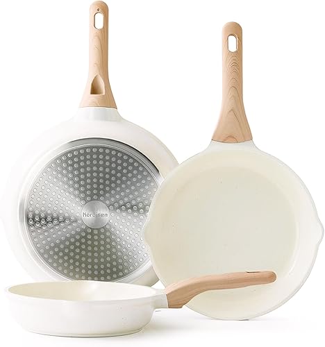 Miniatura 11 de Kordisen Juego de sartenes de cerámica antiadherente, juego de sartenes de cerámica de 3 piezas, sartén saludable y no tóxica, mango que se mantiene
