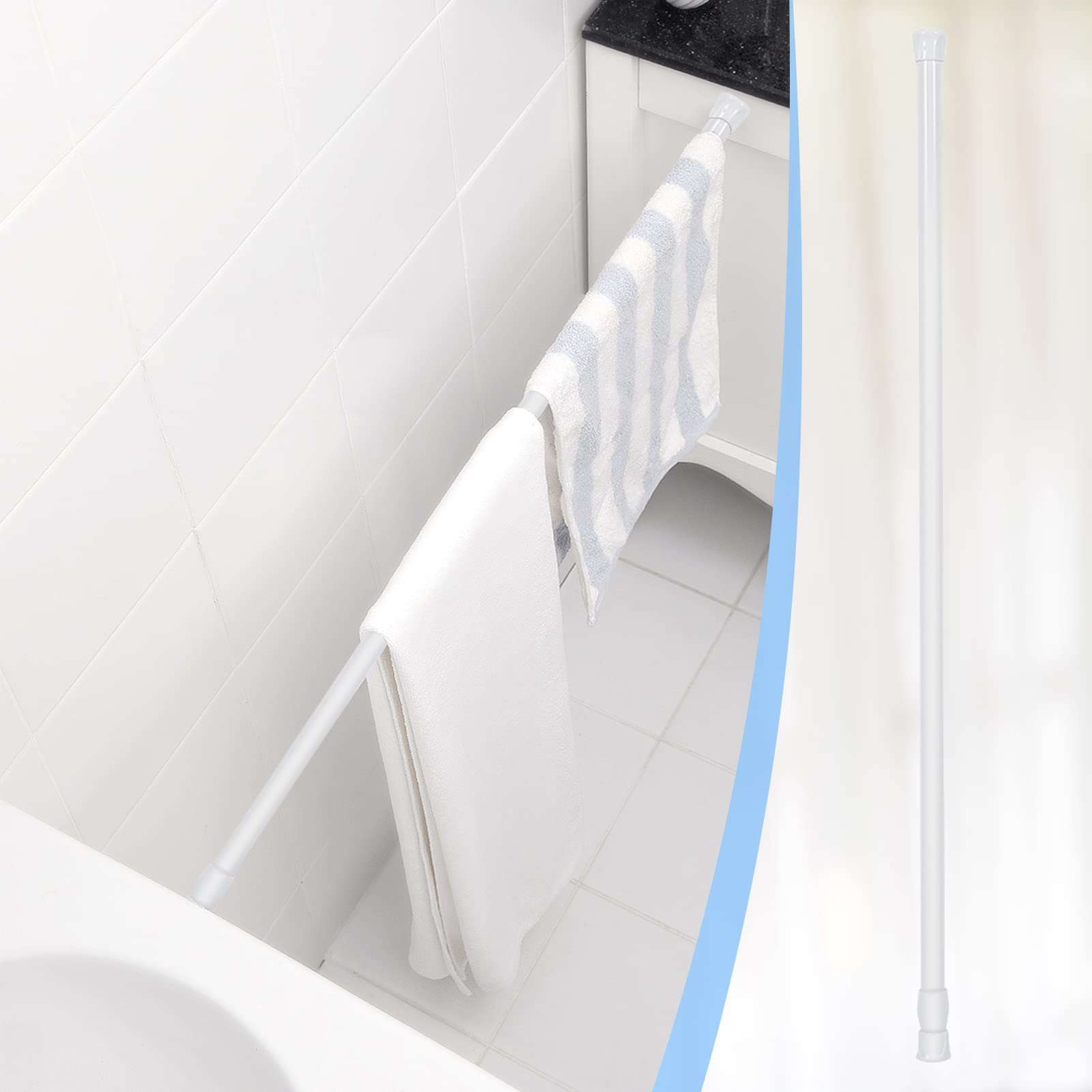 Ausla Tringle à Rideau Télescopique en Métal, Extensible 105-190cm, Sans Perçage, avec Patins Antidérapants pour Salle de Bain, Chambre, Cuisine, Salon