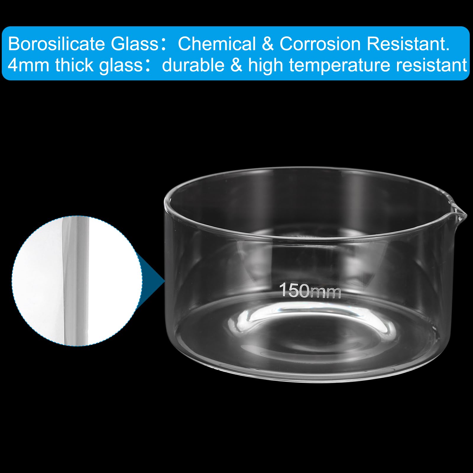 PATIKIL 1000ml Crystallizing Dish, Vetro Borosilicato Crystallizing Dish Con Beccuccio Fondo Piatto Lab Dish Evaporation Dishes Trasparente Per Laboratorio Cucina Scienza Aula
