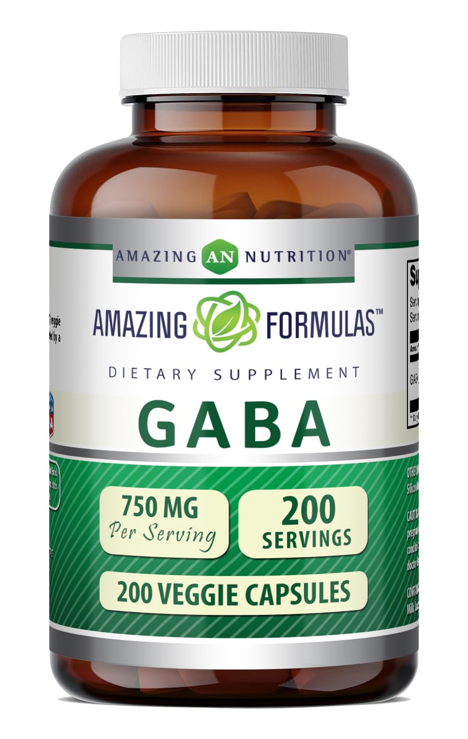Amazing Formulas GABA 750mg Per Serving Veggie Capsules Supplement | Non-GMO | Gluten Free | Made in USA | Ideal for Vegetarians (200 Count) Unflavored - 200 Count